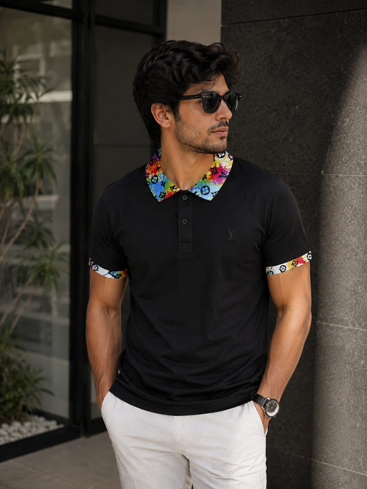 Men's Premium Graphic Collar Polo T-Shirt – Black
