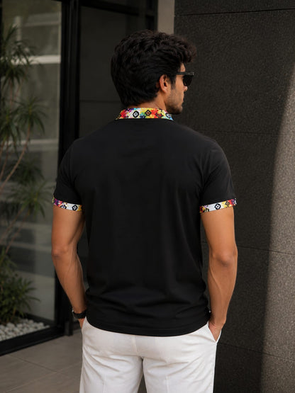 Men's Premium Graphic Collar Polo T-Shirt – Black