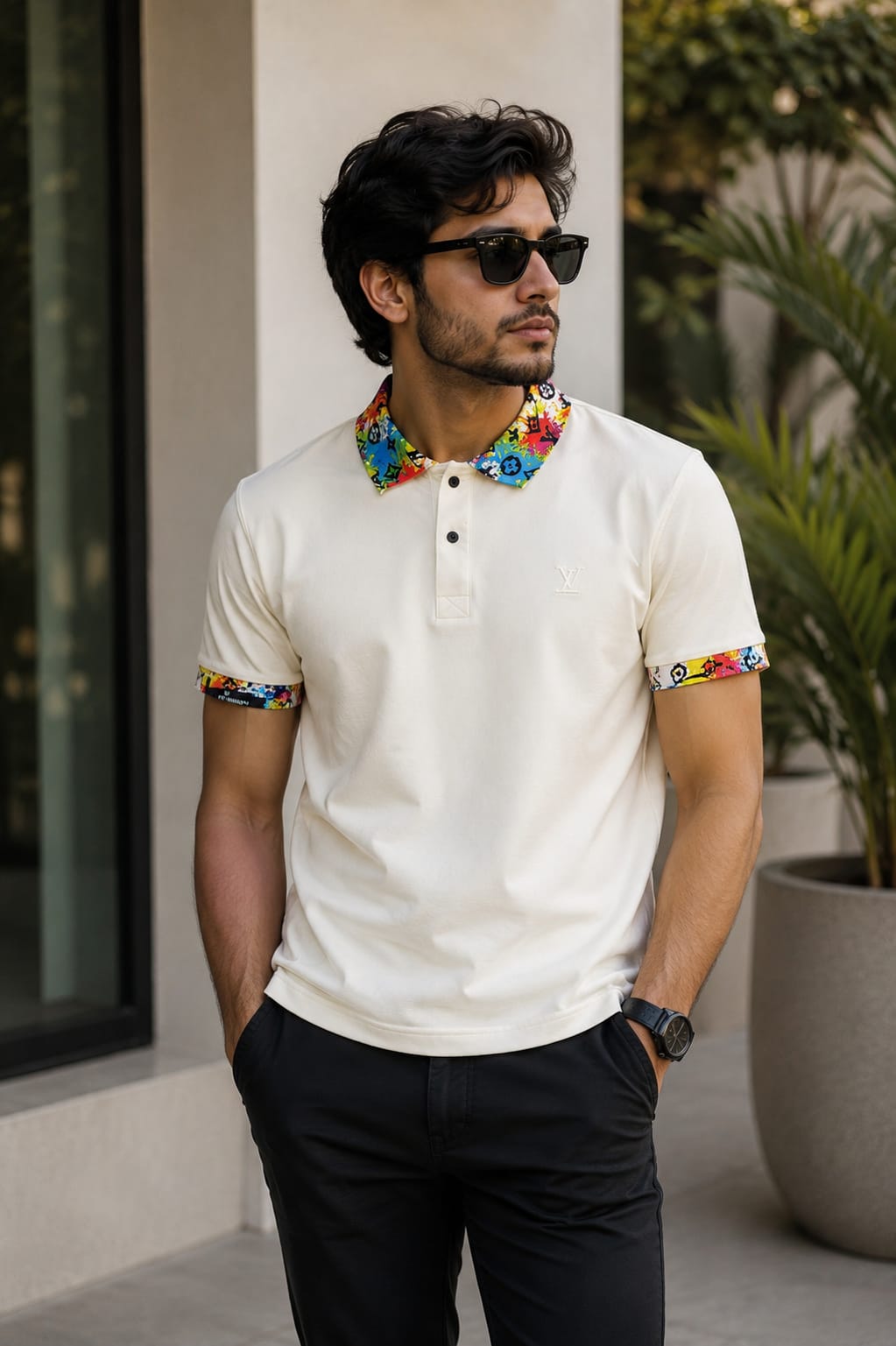 Men's Premium Graphic Collar Polo T-Shirt – Off White
