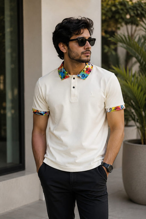 Men's Premium Graphic Collar Polo T-Shirt – Off White